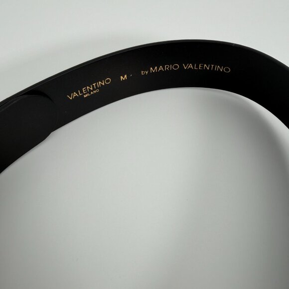 NEW VALENTINO AUTHENTIC GIUSY MONOGRAM LEATHER BLACK BELT​​ GOLD BUCKLE MEDIUM main image 6